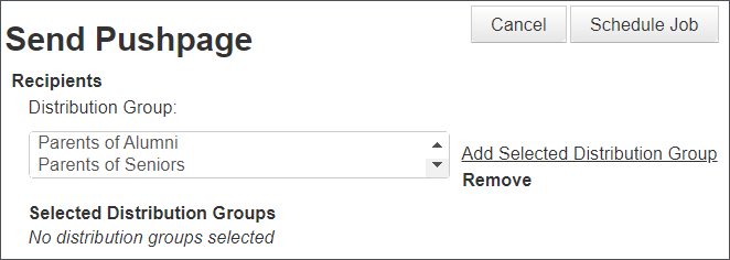 Image shows the top of the Send Pushpage screen. The image is cropped to show where to select distribution groups (recipients).