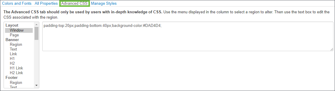 Image shows tab for users who know Advanced CSS.