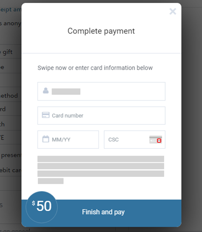 The Blackbaud Checkout form prompting the user to swipe or enter card information.